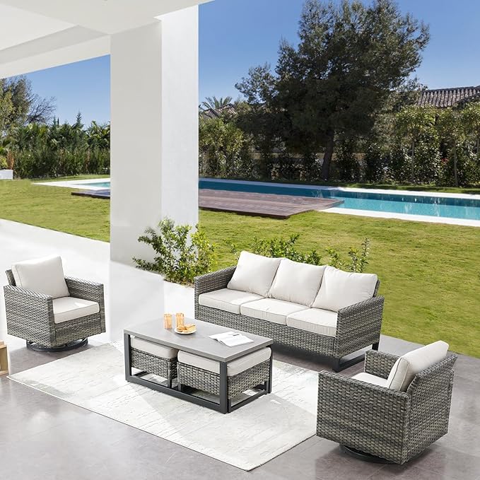Belord 6 Piece Outdoor Furniture Patio Wicker Sofa Set, Oversize Outdoor Swivel - Image 2