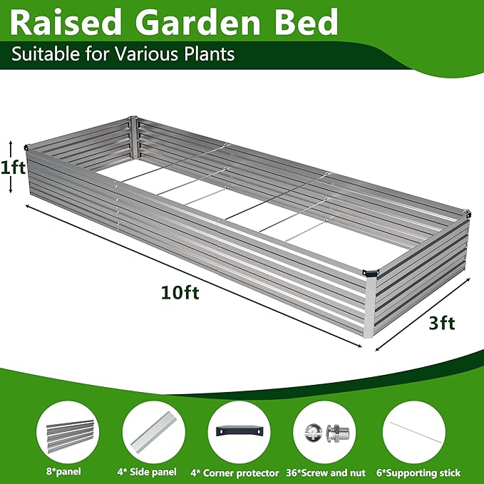 2PCS 10x3x1ft Galvanized Raised Garden Bed Kit, Galvanized Planter Raised - Image 3