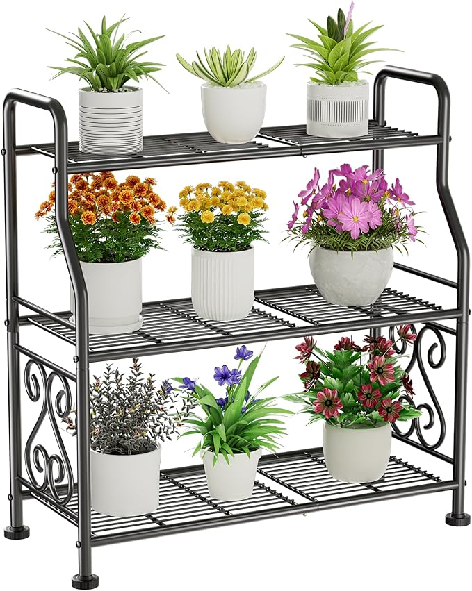 GIOTORENT Plant Stand Outdoor Indoor 3 Tier Metal Waterproof by GIOTORENT