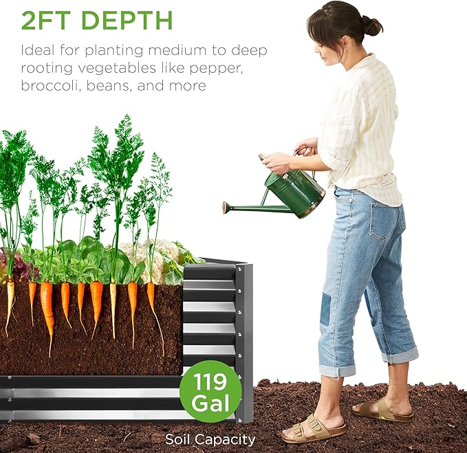 Best Choice Products 4x2x2ft Outdoor Metal Raised Garden Bed, Deep Root Box - Image 4
