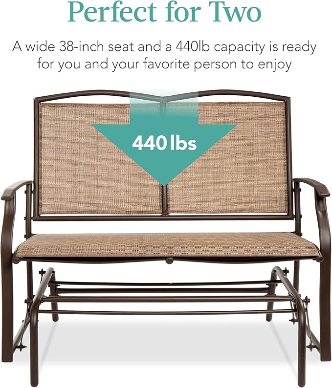 Best Choice Products 2-Person Outdoor Patio Swing Glider Steel Bench Loveseat - Image 6
