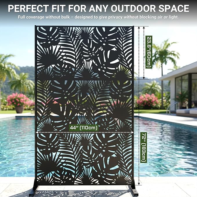 Metal Privacy Screen Outdoor – 72in Decorative Laser Cut Steel Garden Divider - Image 9
