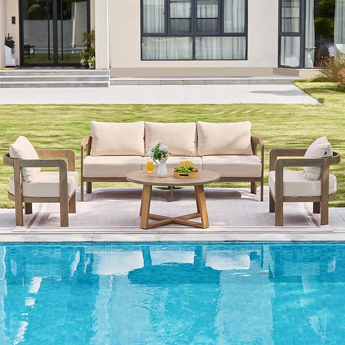 Patio Furniture Set, 4 Pieces Outdoor Furniture Patio Conversation Set by COMLAXFIELD