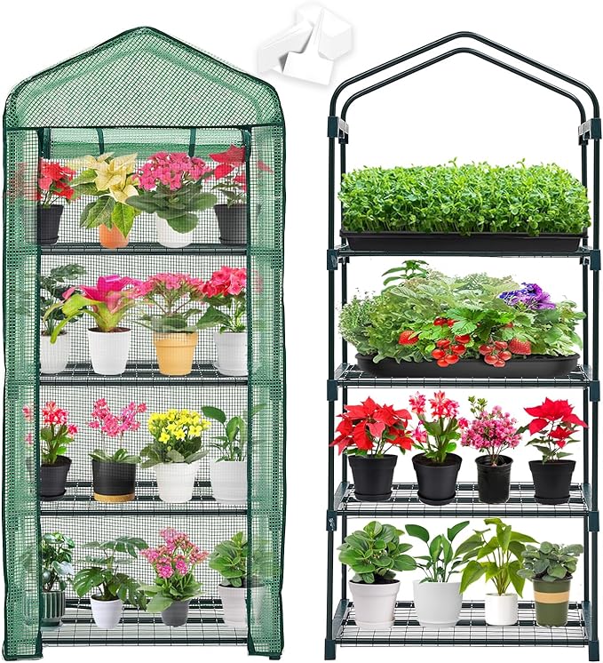 Mini Greenhouse for Indoor Outdoor, Plant Green House 4-Tier Rack Stand by Purlyugreenhouse