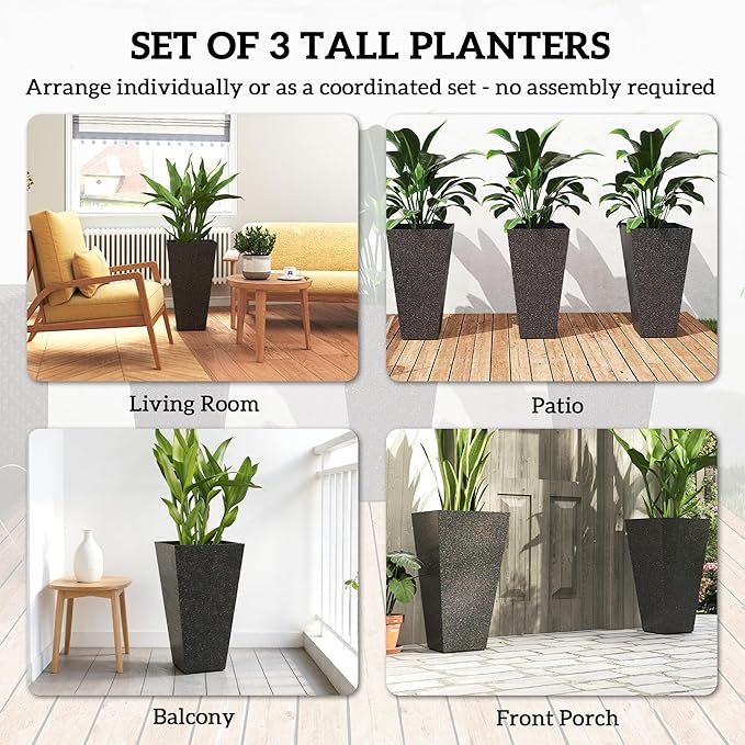 Outsunny 28 Inch Tall Planters for Outdoor Plants, Stackable Tapered Large - Image 4