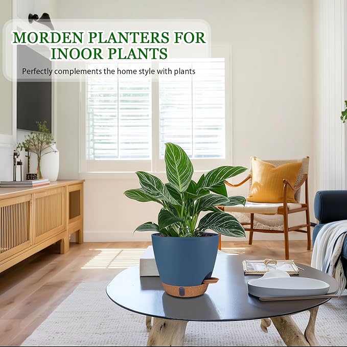 2 Pack 8 inch Plant Pots, Plastic Self Watering Planters - Image 2