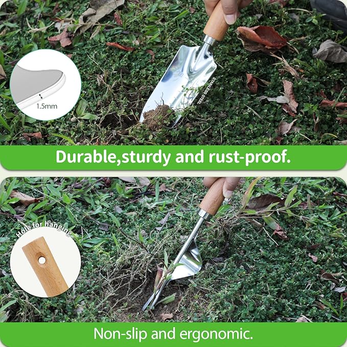 Garden Tool Set, 2 Pieces Stainless Steel Heavy Duty Garden Tools, Garden Kit - Image 6