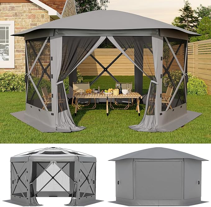 11.5x11.5FT 6-Sided Pop Up Gazebo Tent，One-Push Setup Canopy Tent by GarveeLife
