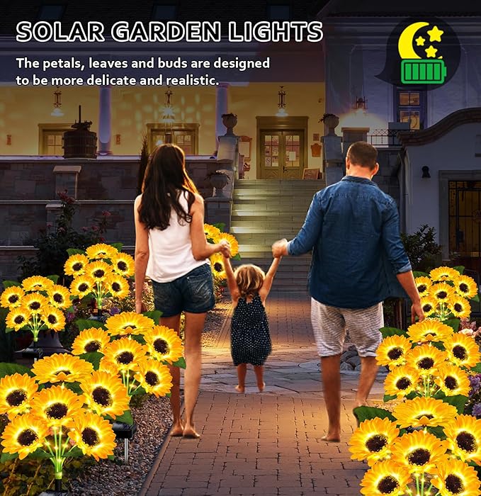 6 Pack with 36 Sunflower Lights, Solar Lights Outdoor Garden Decor, Solar - Image 2