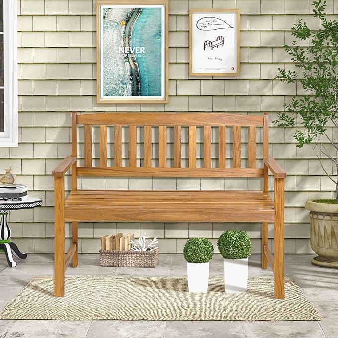 Tangkula Outdoor Acacia Wood Bench, 2-Person Garden Bench - Image 4