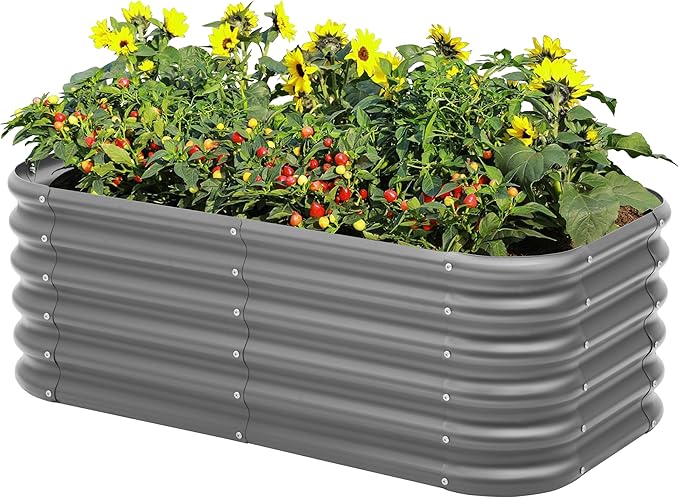 Galvanized Raised Garden Bed, Outdoor Planter Bed, Metal Planter Box by Besebay