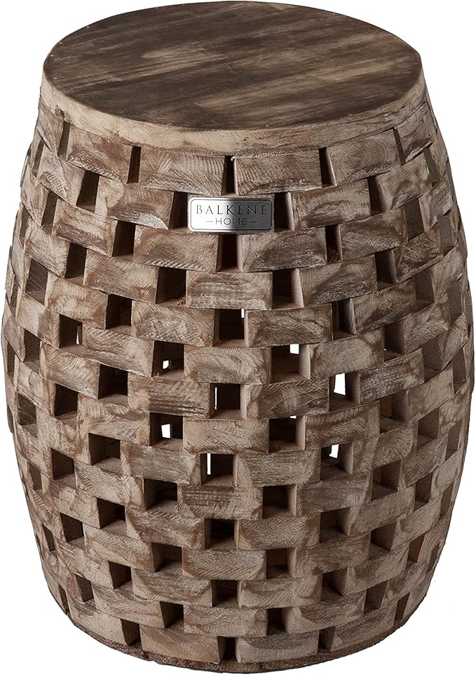 Balkene Home 62419 Maya Oval Rustic Garden Stool Wood Outdoor Seating & End - Image 8