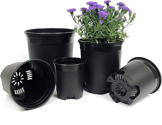 10 Pack Plastic Black Plant Pots Nursery Gardening Planters 4 in to 7.5 Inch by CottaPlanters