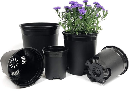 10 Pack Plastic Black Plant Pots Nursery Gardening Planters 4 in to 7.5 Inch by CottaPlanters