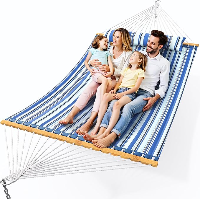 Double Hammock with Spreader Bar, Soft Pillow, Max Load 500lbs, Portable Hammock by Unknown