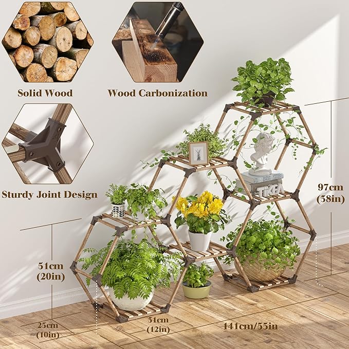 Tikea Plant Stand Indoor Outdoor Hexagonal Plant Stand - Image 5