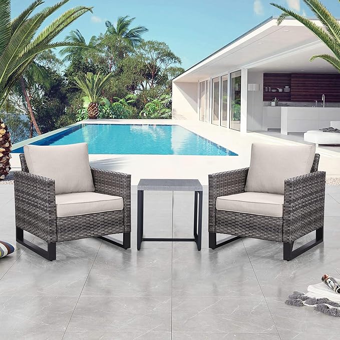 Belord Outdoor Bistro Set 3 Piece Outdoor Wicker Patio Chairs, Oversize Outdoor by Belord