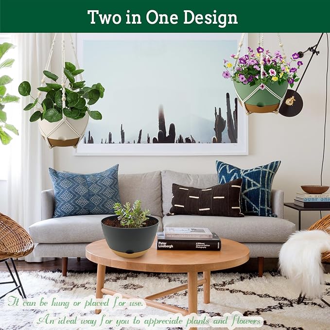 3 Pack Hanging Planters Set, 8 Inch Indoor Outdoor Hanging Plant Pot Basket - Image 5