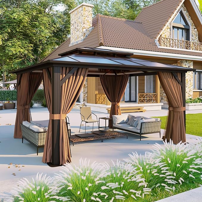 Aoxun 12'x10' Hardtop Gazebo, Aluminum Frame Permanent Pavilion - Image 2