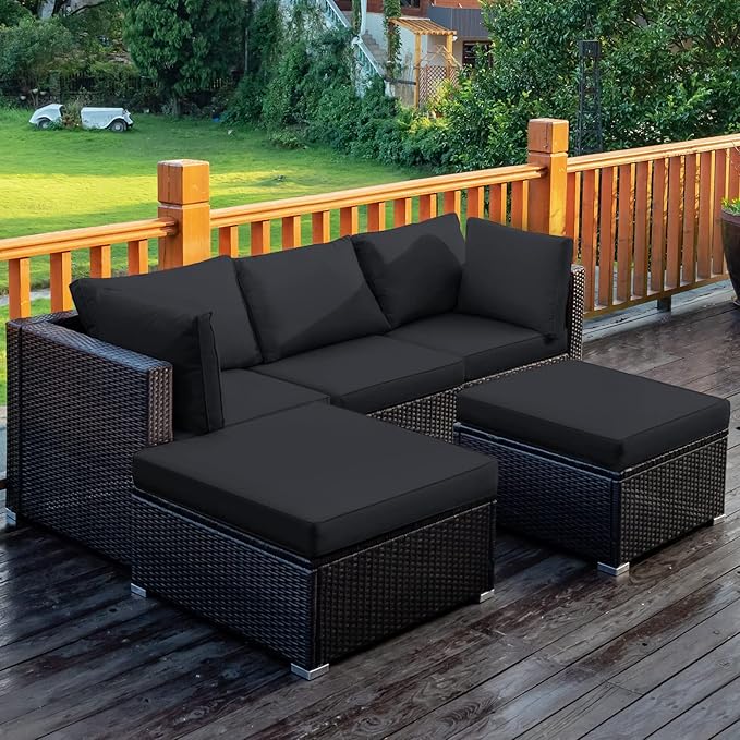 Tangkula 5 Piece Patio Rattan Furniture Set, Outdoor Sectional Rattan Sofa Set - Image 9
