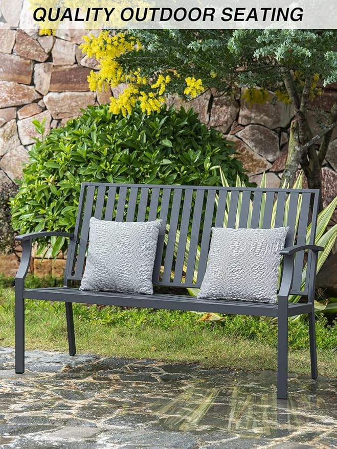 52" Outdoor Bench Garden Bench, Weatherproof Anti-Rust Heavy-Duty Outside - Image 2