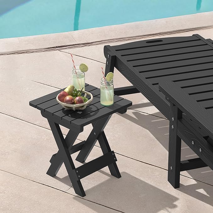 LUE BONA Small Outdoor Folding Side Table, HDPS Outside End Table - Image 2