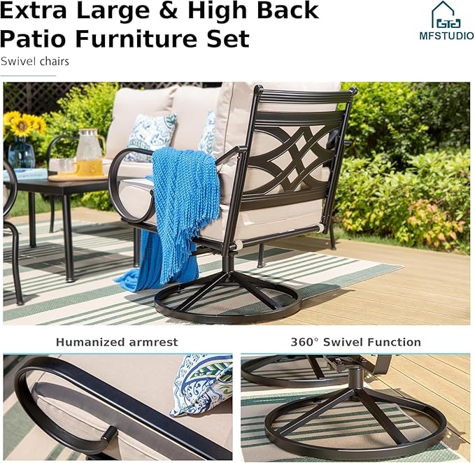 MFSTUDIO 7 Seats Metal Patio Conversation Furniture Sets, 6 Pieces Outdoor - Image 6