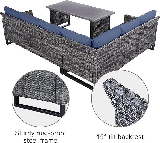 Belord Outdoor Sectional Sofa 6 Seater L Shaped Couch Wicker Patio Conversation - Image 6