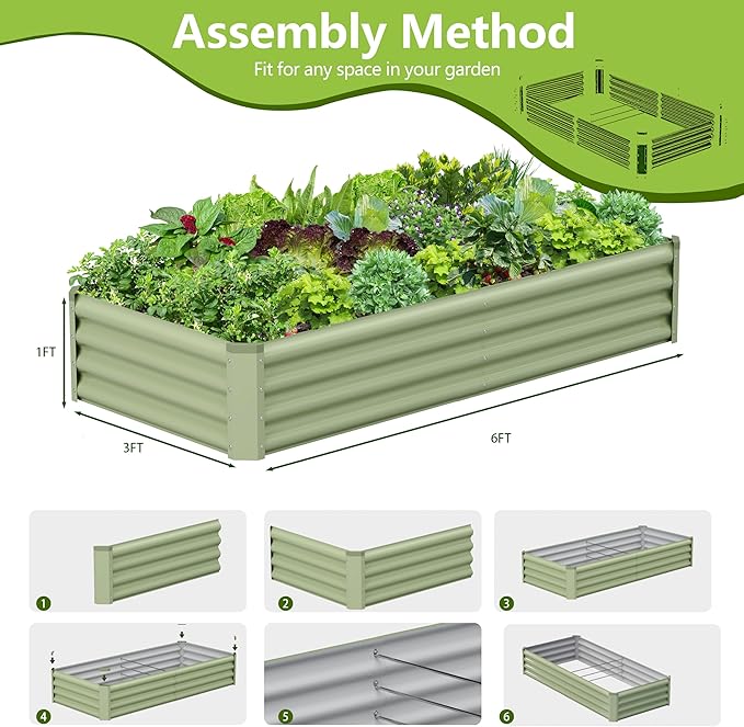 2PCS 6x3x1FT Galvanized Raised Garden Bed, Galvanized Planter Raised Garden - Image 4