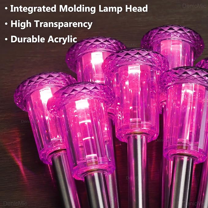 DenicMic Solar Lights Outdoor 10 Pack Waterproof Pink LED Stainless Steel Stake - Image 6