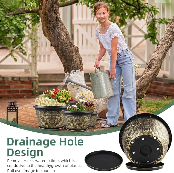 10 Inch Plant Pots, 4 Pack Flower Pots Outdoor - Image 4
