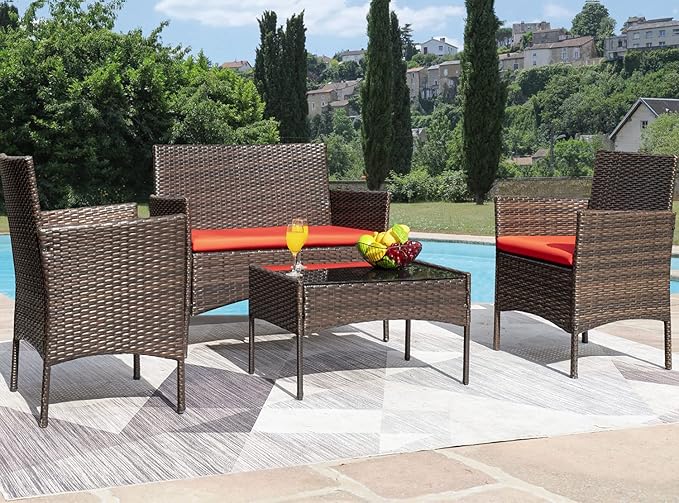 Greesum Patio Furniture 4 Pieces Conversation Sets Outdoor Wicker Rattan Chairs - Image 3