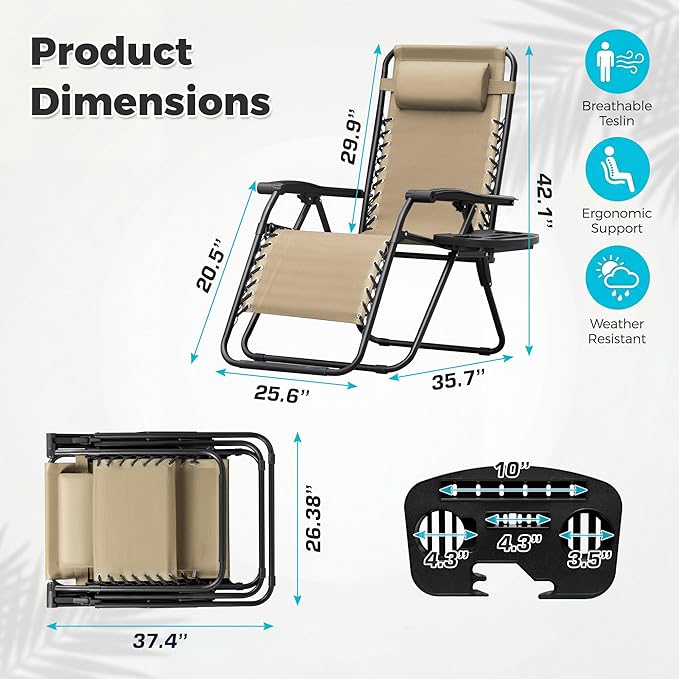 Homall Zero Gravity Chair Patio Folding Lawn Outdoor Lounge Gravity Camp - Image 3