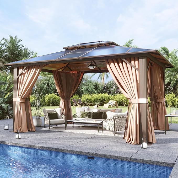 Aoxun 10'x12' Hardtop Gazebo, Aluminum Frame Permanent Pavilion - Image 2