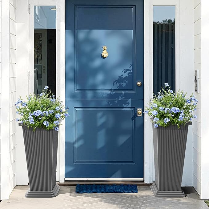 FENCY Set of 2 Tall Planters for Outdoor Plants, 24 Inch Large Tapered Pots - Image 7