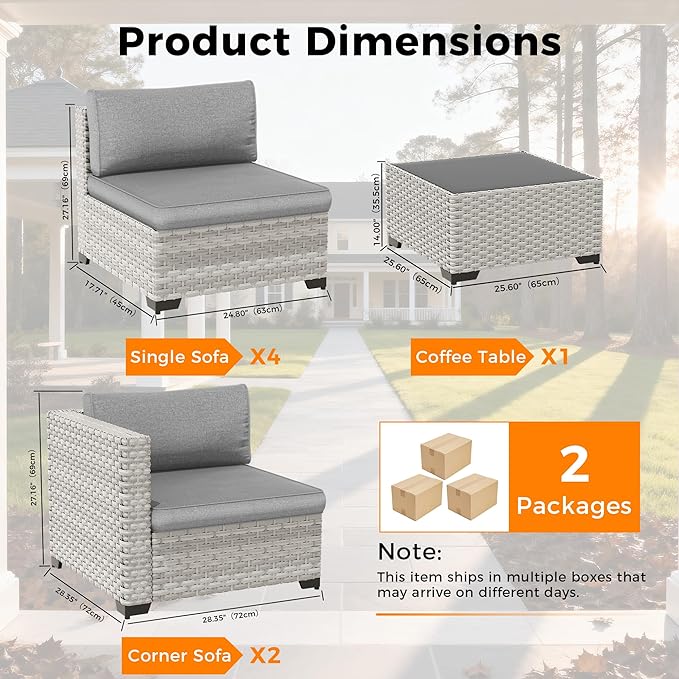 6-Seat Modular Patio Furniture Set – Outdoor Wicker Sectional Sofa - Image 3