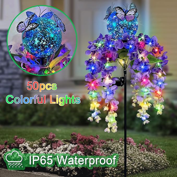Solar Lights Outdoor Pathway, Wisteria Flower Garden Stakes, Colorful LED Lights - Image 5