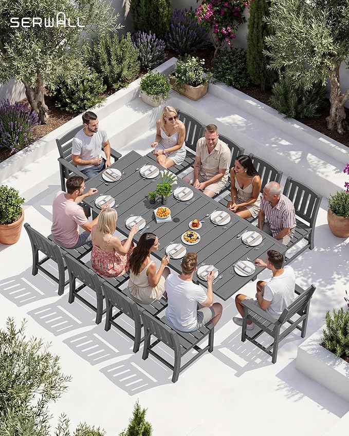 SERWALL 11-Piece Outdoor Dining Set, All Weather HDPE Outdoor Furniture Set - Image 7