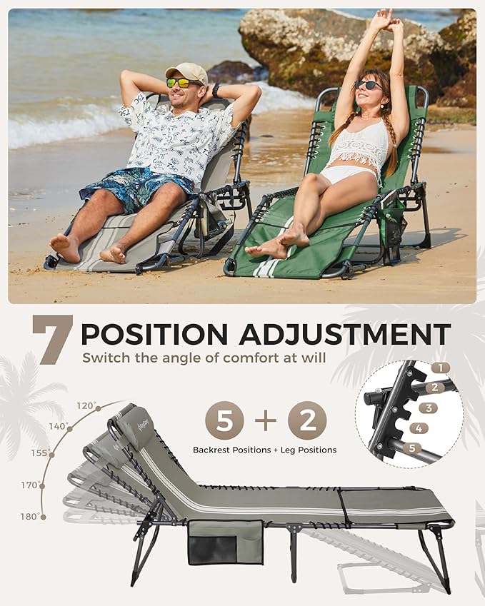 KingCamp Tanning Chair with Face Hole, Lounge Chairs Outdoor Folding Comfy - Image 5