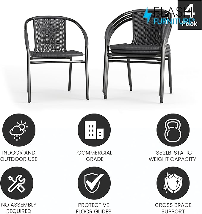 Flash Furniture Lila Modern Rattan Indoor/Outdoor Stackable Dining Chairs - Image 4