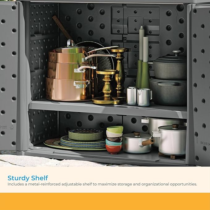 Suncast Resin Outdoor Storage Cabinet, Cool Gray Wicker Resin Outdoor Cabinet - Image 6