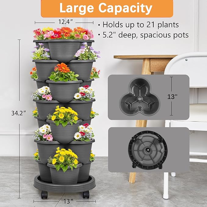 VECELO 7 Tier Vertical Garden Planter, Self Watering Stackable Planters - Image 5