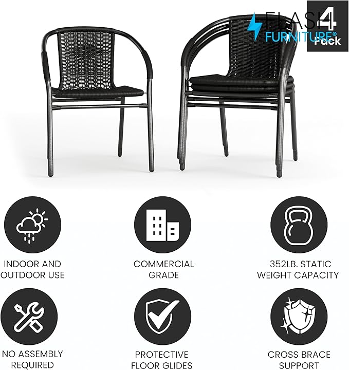 Flash Furniture Lila Modern Rattan Indoor/Outdoor Stackable Dining Chairs - Image 4
