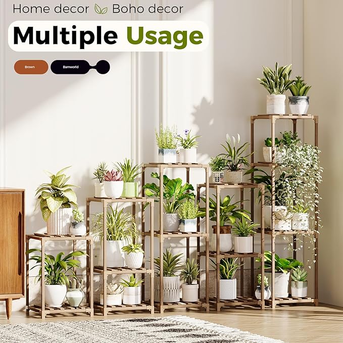 Bamworld 5 Sets Plant Stands Indoor Outdoor Combo Plant Shelves Wooden Plant - Image 2