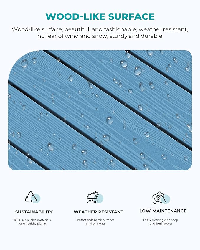 SERWALL Rectangle Outdoor Coffee Table, HDPE Patio Coffee Table - Image 4