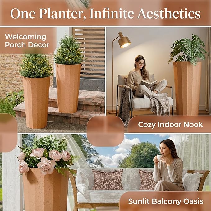 23.6" H Tall Planters for Outdoor Plants, 2 Pack Large Outdoor Planters for - Image 6