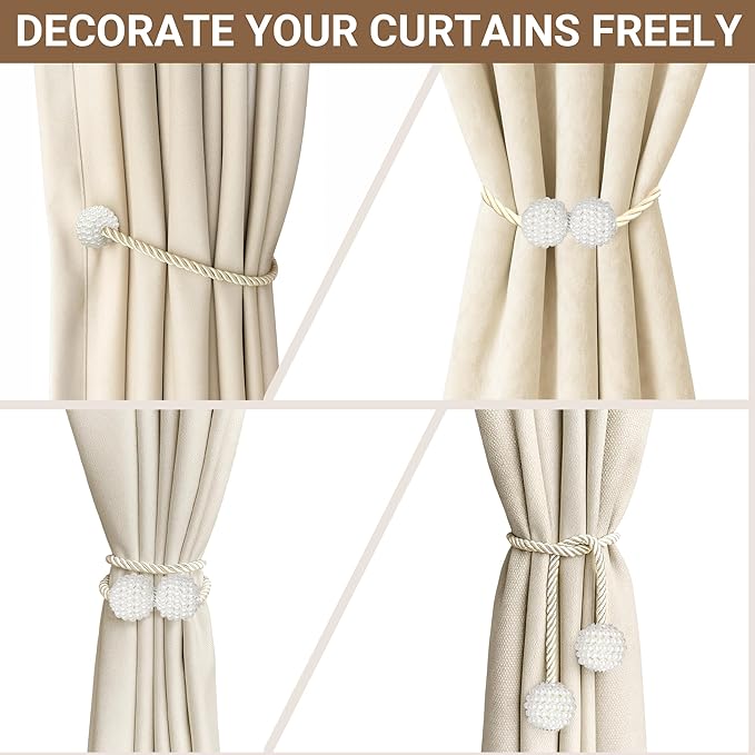Hion Magnetic Curtain Tiebacks Beige 2pcs, Curtain Tiebacks Buckles Holdbacks - Image 5