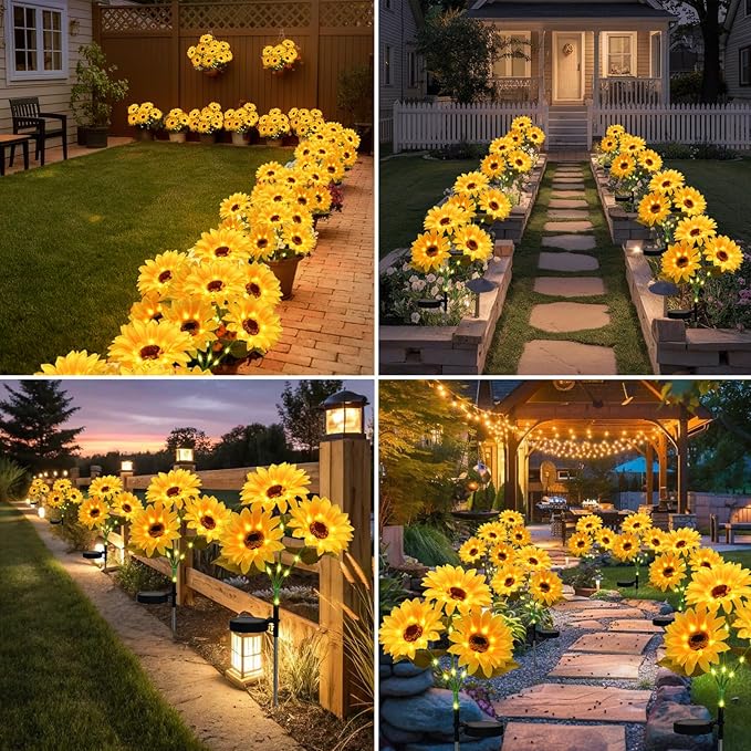 echosari 4 Pack Solar Lights Outdoor Waterproof, Sunflower Solar Stake Lights - Image 3