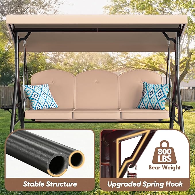 3 Seat Outdoor Porch Patio Swing - Image 3