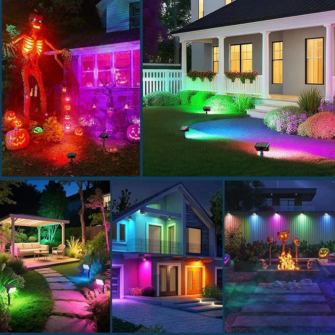 Solar Spot Lights Outdoor with 7 Lighting Modes RGB, 4 Pack Solar Color - Image 6